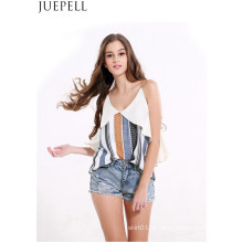 Mulheres Sexy Deep V Flouncing Manga Listrada Straps Tops Sem Alças Selvagens Mulheres Blusa Pequena Camisa